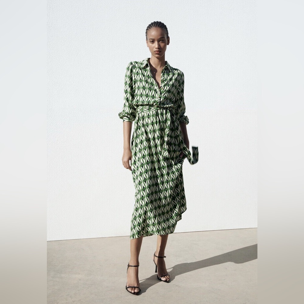Zara Green and White Midi Dress